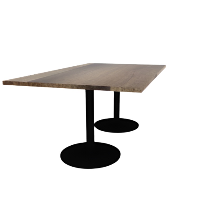 Proof 42″ x 72″ Rectangle Pedestal Cafe Table with Round Steel Base Pair Solid Wood Top