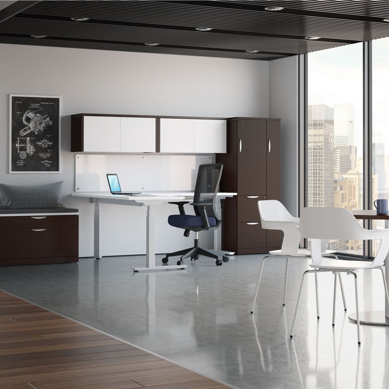 StandUp Standing Desk with Storage Cabinet, Wardrobe Cabinet & Wall Mounted Hutch White