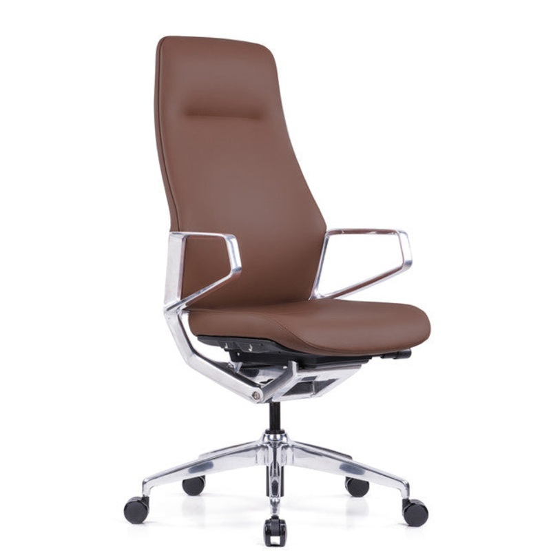 Veneto High Back Executive Chair with Polished Aluminum Frame Caramel Microfiber Leather Chrome