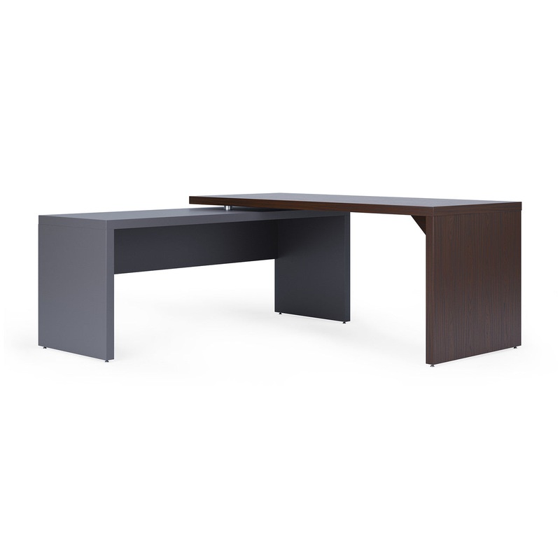Lucca L-Shape Desk with Reversible Return Walnut / Charcoal