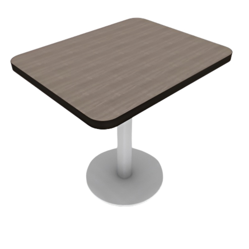 Proof 24″ x 30″ Rectangle Pedestal Cafe Table with Round Stainless Steel Base; HPL Top