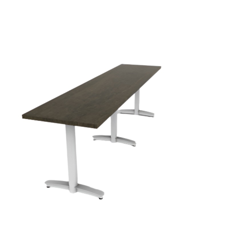 Proof 24″ x 96″ Rectangle Pedestal Cafe Table with Arched T-Legs Set of 3 Solid Wood Top