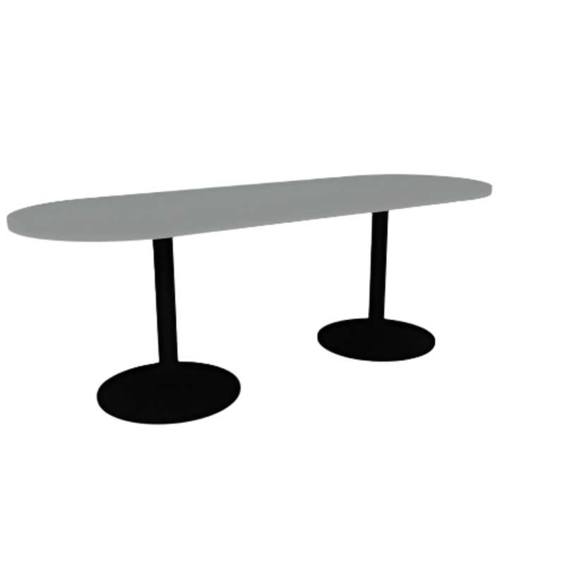 Proof 30″ x 84″ Racetrack Pedestal Cafe Table with Round Steel Base Pair HPL Top