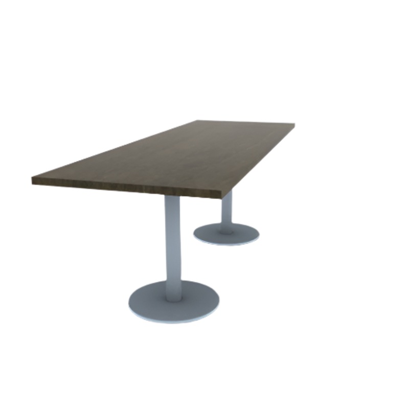 Proof 30″ x 84″ Rectangle Pedestal Cafe Table with Round Stainless Steel Base Pair Solid Wood Top