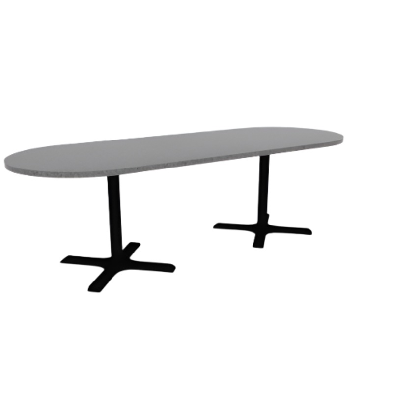 Proof 36″ x 96″ Racetrack Pedestal Cafe Table with X-Base Pair HPL Top