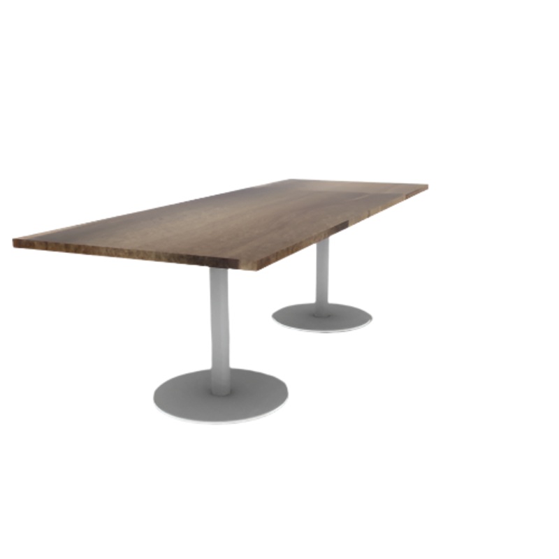 Proof 36″ x 96″ Rectangle Pedestal Cafe Table with Round Steel Base Pair Solid Wood Top
