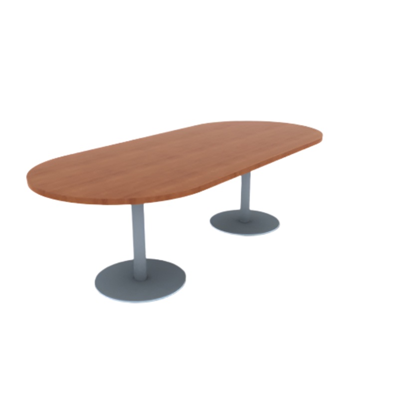 Proof 42″ x 96″ Racetrack Pedestal Cafe Table with Round Stainless Steel Base Pair HPL Top