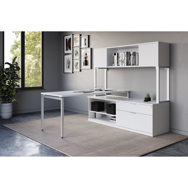 Variant L Shaped Executive Desk with Personal Cabinet & Hutch Arcadia White