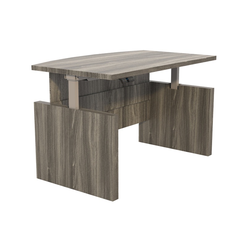 Aberdeen Height-Adjustable Desk, Bow Front with Base, 72″ W Gray Steel