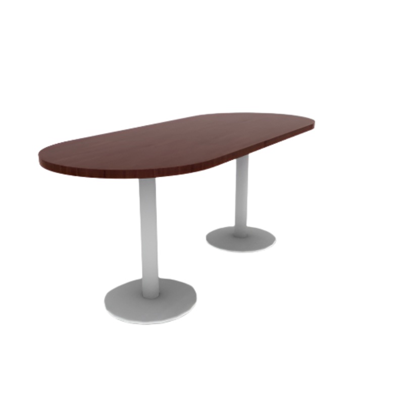 Proof 30″ x 72″ Racetrack Pedestal Cafe Table with Round Base Pair HPL Top