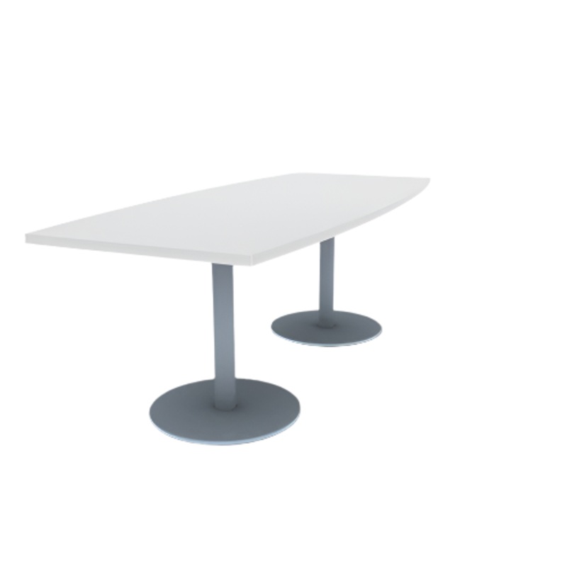 Proof 36″ x 84″ Boat Pedestal Cafe Table with Round Stainless Steel Base Pair HPL Top
