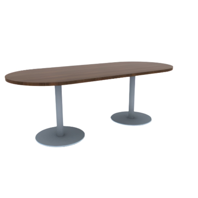 Proof 36″ x 84″ Racetrack Pedestal Cafe Table with Round Stainless Steel Base Pair HPL Top 3MM PVC Edge