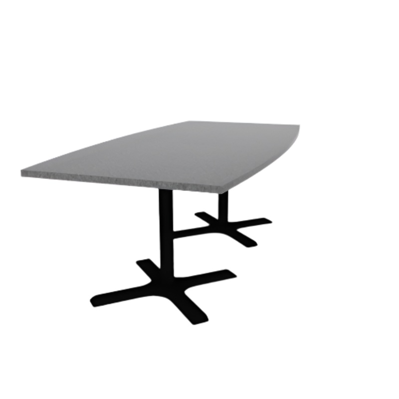 Proof 42″ x 84″ Boat Pedestal Cafe Table with Cast Iron X-Base Pair HPL Top 3MM PVC Edge