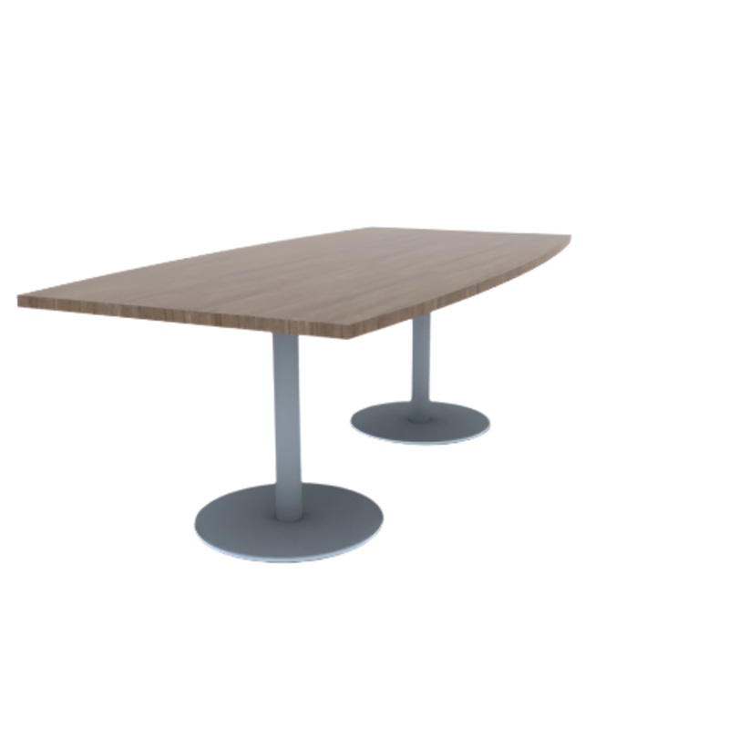 Proof 42″ x 84″ Boat Pedestal Cafe Table with Round Stainless Steel Base Pair HPL Top 3MM PVC Edge