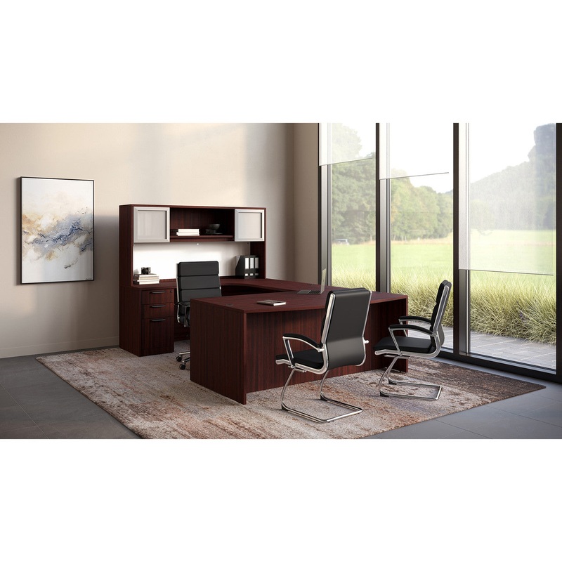 OS Laminate U Shaped Office Desk with Hutch, Drawer Pedestal & Glass Board Arcadia White