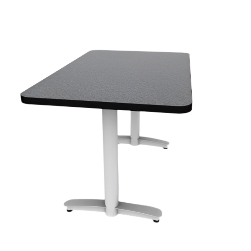 Proof 30″ x 48″ Rectangle Pedestal Cafe Table with Arched T-Legs Pair HPL Top T-Mold Edge