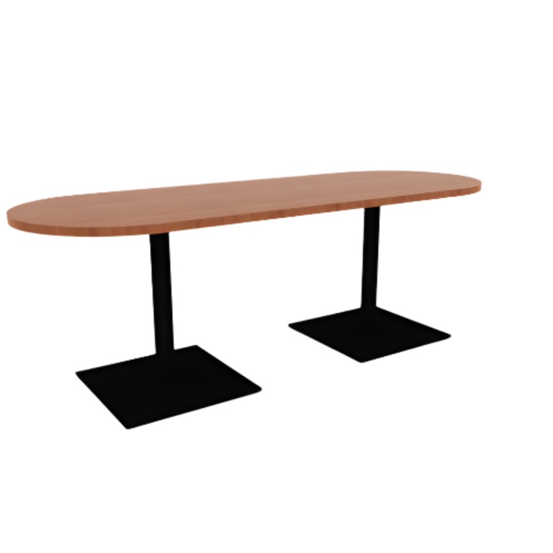 Proof 30″ x 84″ Racetrack Pedestal Cafe Table with Square Steel Base Pair HPL Top