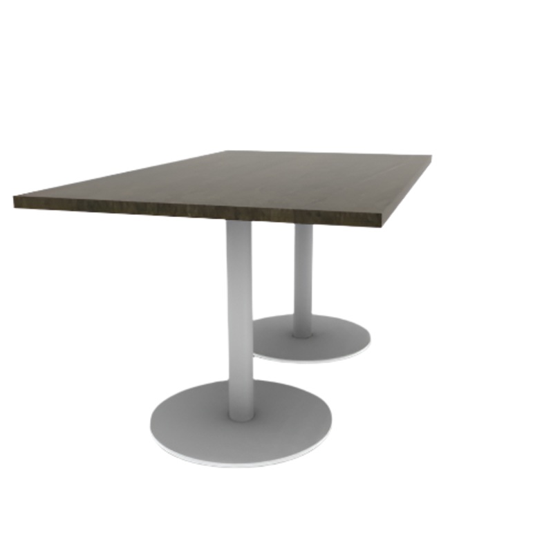 Proof 36″ x 60″ Rectangle Pedestal Cafe Table with Round Steel Base Pair Solid Wood Top