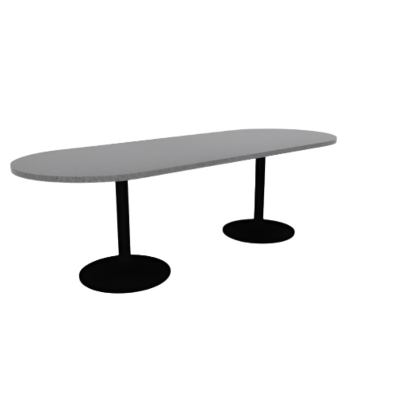Proof 36″ x 96″ Racetrack Pedestal Cafe Table with Round Steel Base Pair HPL Top