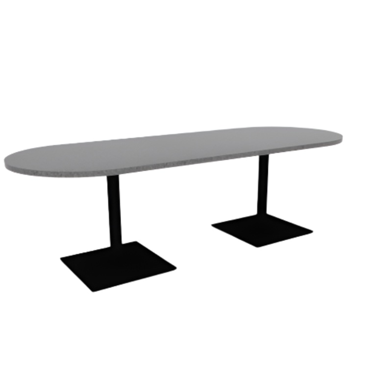 Proof 36″ x 96″ Racetrack Pedestal Cafe Table with Square Steel Base Pair HPL Top