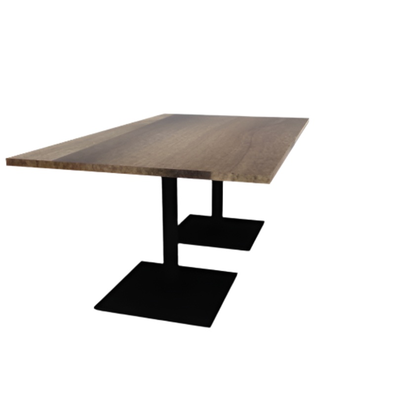 Proof 42″ x 72″ Rectangle Pedestal Cafe Table with Square Steel Base Pair Solid Wood Top