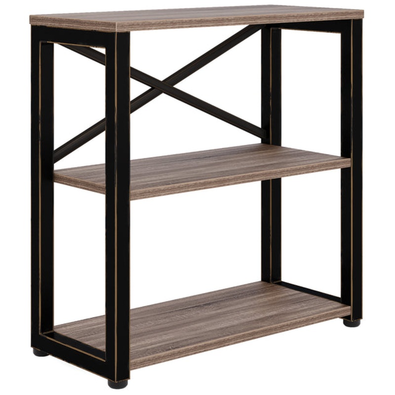 Riveted 36″H Metal Bookcase Distressed Brown