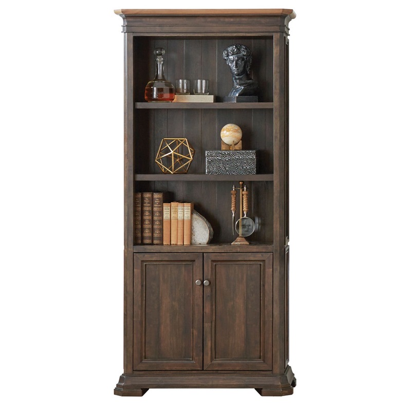 Westwood Adjustable 3 Shelf Bookcase with Doors & Storage Dark Roast