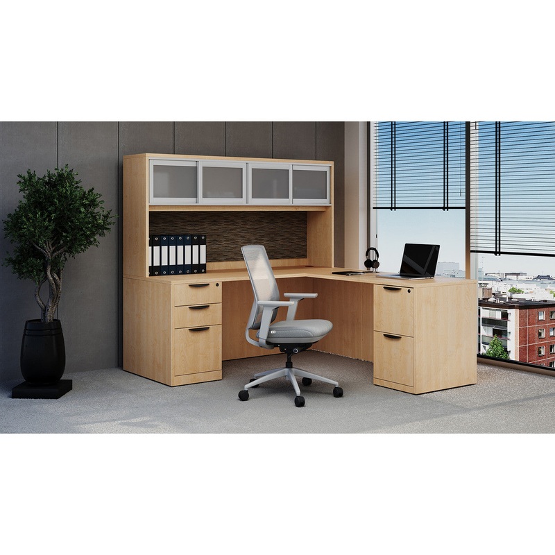OS Laminate L Shape Desk with Hutch & Deluxe Full Pedestal Drawers Arcadia White
