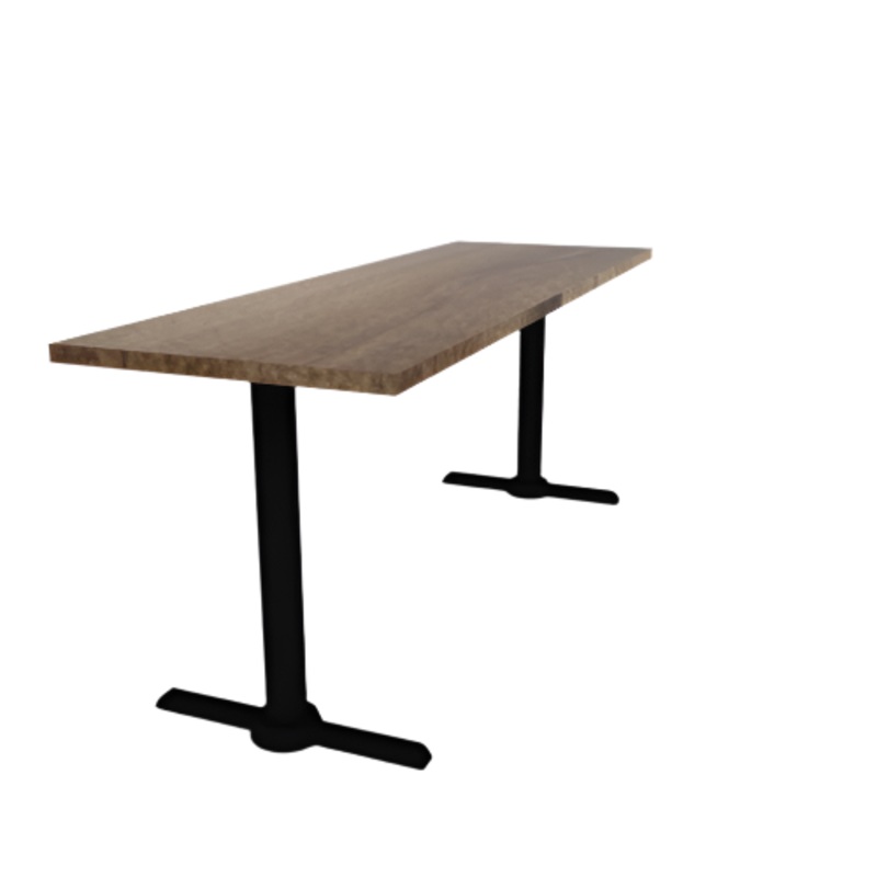 Proof 24″ x 72″ Rectangle Pedestal Cafe Table with Straight T-Legs Pair Solid Wood Top