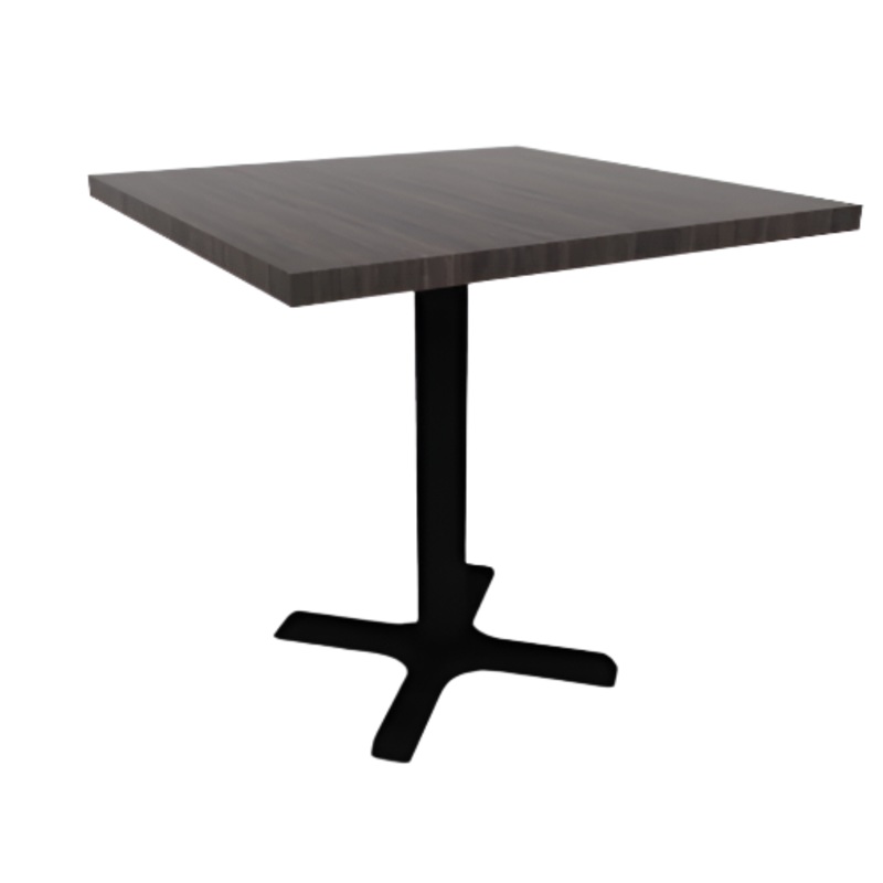 Proof 30″ Square Pedestal Cafe Table with Cast Iron X-Base HPL Top