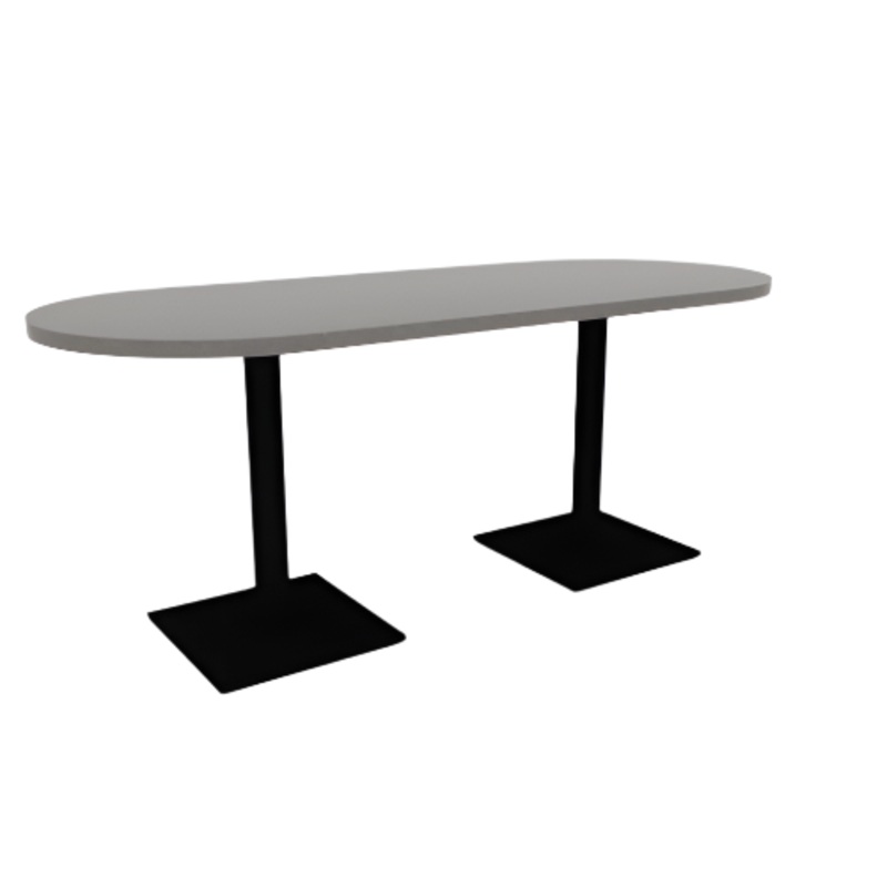 Proof 30″ x 72″ Racetrack Pedestal Cafe Table with Square Steel Base Pair HPL Top