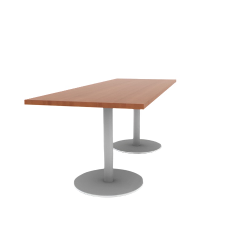 Proof 30″ x 84″ Rectangle Pedestal Cafe Table with Round Steel Base Pair HPL Top