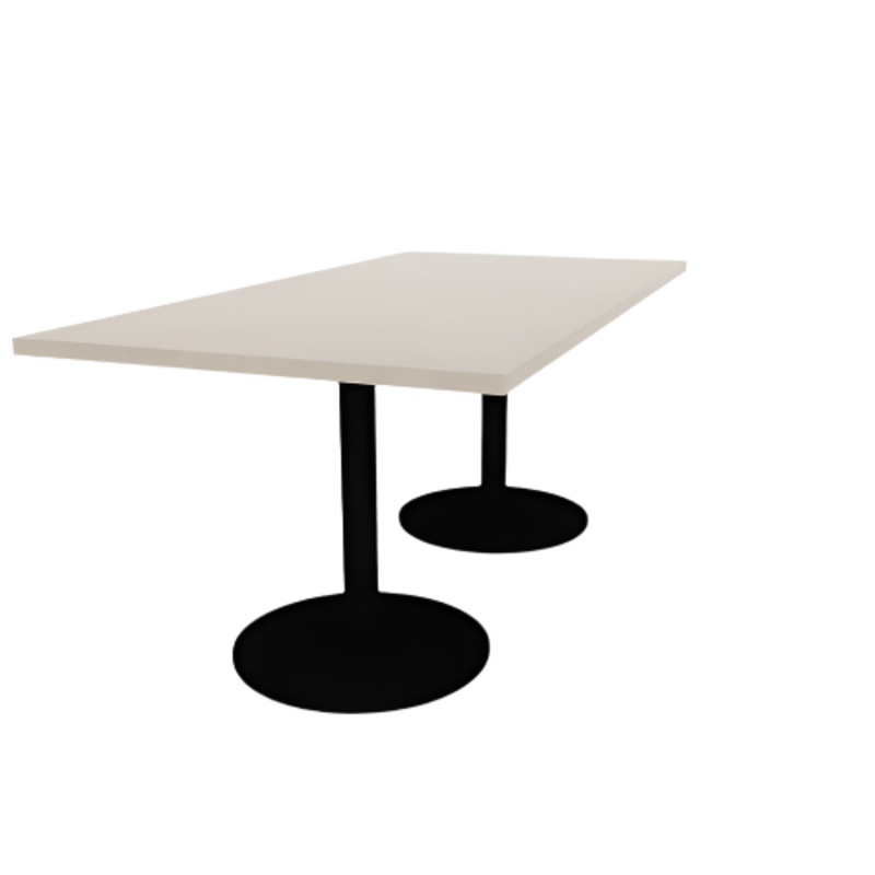 Proof 36″ x 72″ Rectangle Pedestal Cafe Table with Round Steel Base Pair HPL Top