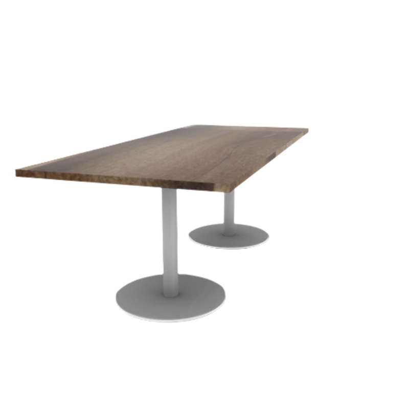 Proof 36″ x 84″ Rectangle Pedestal Cafe Table with Round Steel Base Pair Solid Wood Top