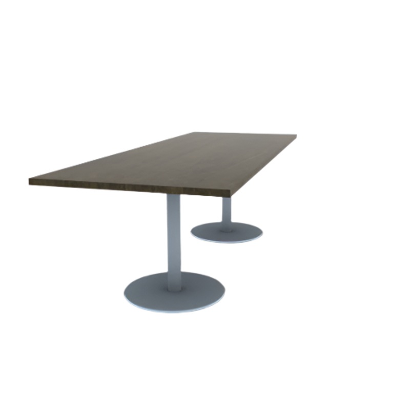 Proof 36″ x 96″ Rectangle Pedestal Cafe Table with Round Stainless Steel Base Pair Solid Wood Top