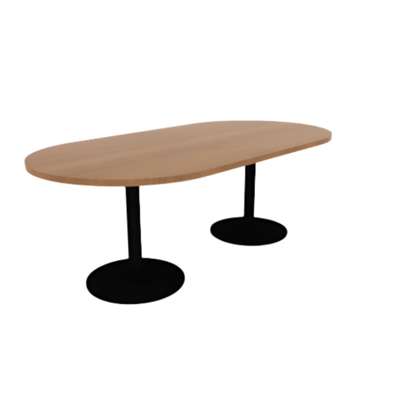 Proof 42″ x 84″ Racetrack Pedestal Cafe Table with Round Steel Base Pair HPL Top