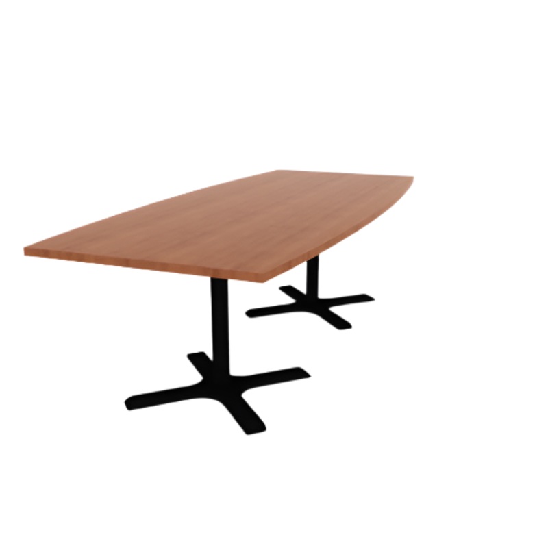 Proof 42″ x 96″ Boat Pedestal Cafe Table with Cast Iron X-Base Pair HPL Top