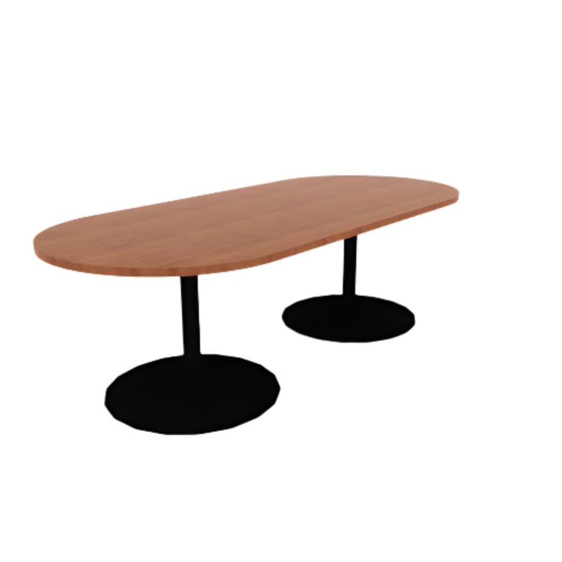 Proof 42″ x 96″ Racetrack Pedestal Cafe Table with Cast Iron Round Base Pair HPL Top