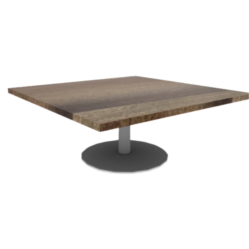 Proof Square Pedestal Table with Round Cast Iron Base Solid Wood Top