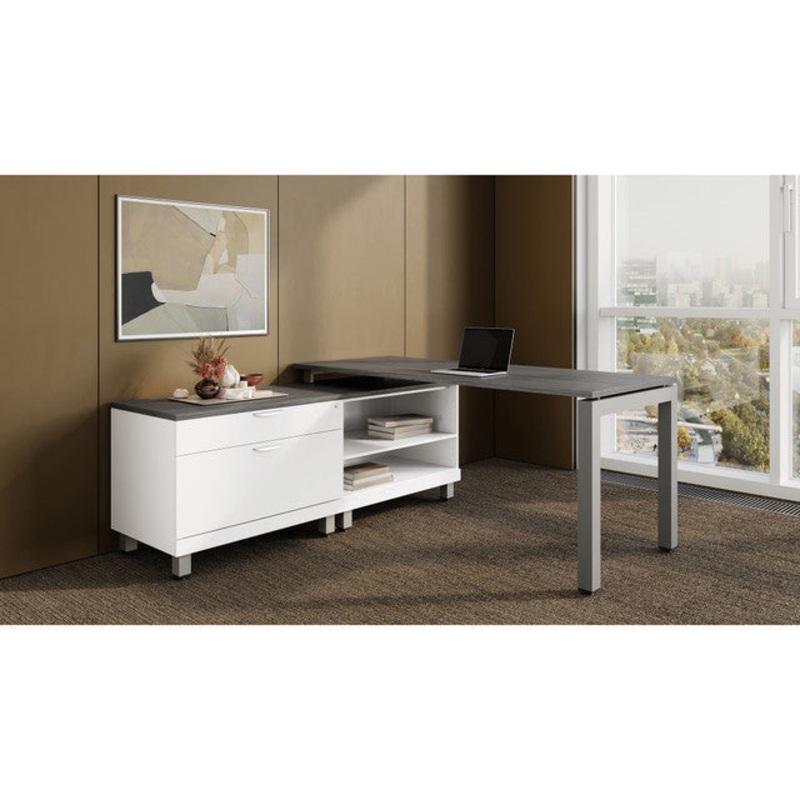 Variant L Shape Office Desk with 2 Drawer Personal Cabinet Arcadia White
