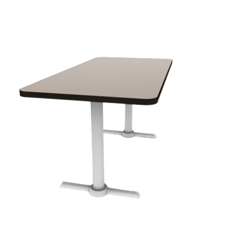 Proof 30″ x 60″ Rectangle Pedestal Cafe Table with Straight T-Legs Pair HPL Top T-Mold Edge