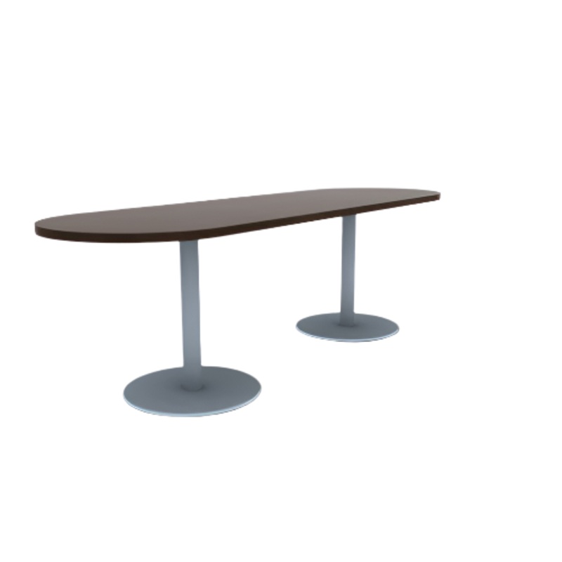 Proof 30″ x 96″ Racetrack Pedestal Cafe Table with Round Stainless Steel Base Pair HPL Top