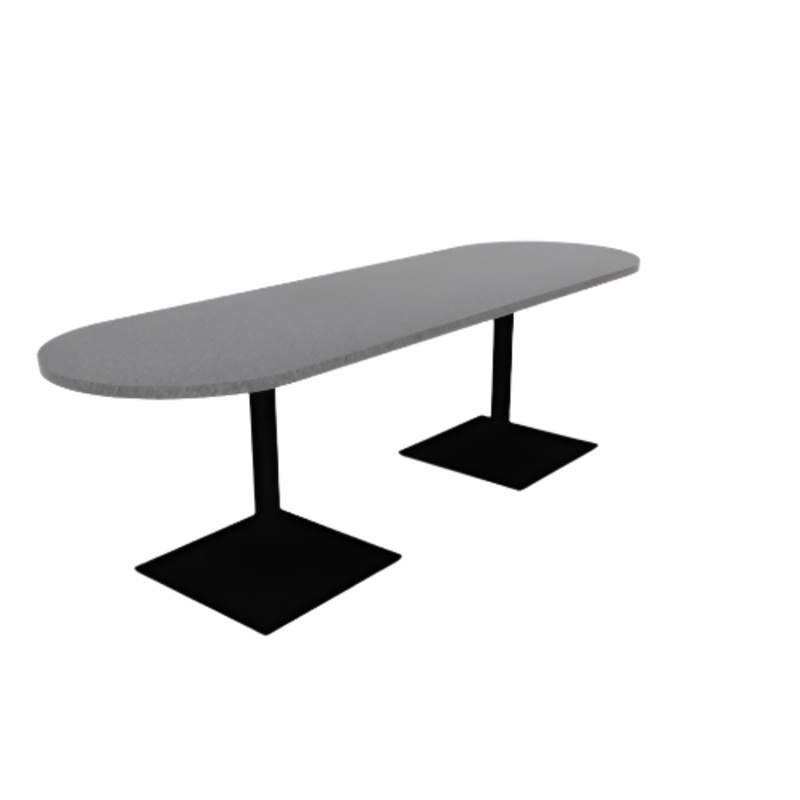 Proof 30″ x 96″ Racetrack Pedestal Cafe Table with Square Steel Base Pair HPL Top