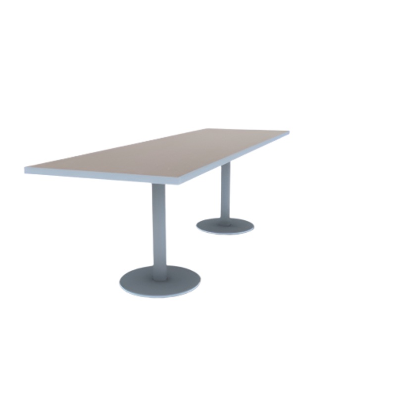 Proof 30″ x 96″ Rectangle Pedestal Cafe Table with Round Stainless Steel Base Pair HPL Top