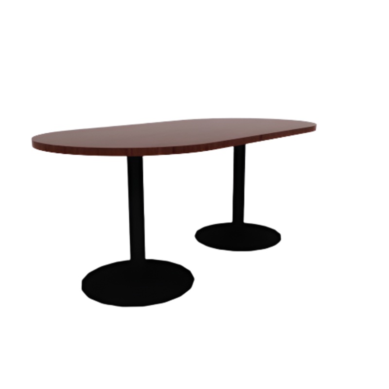 Proof 36″ x 72″ Racetrack Pedestal Cafe Table with Cast Iron Round Base Pair HPL Top