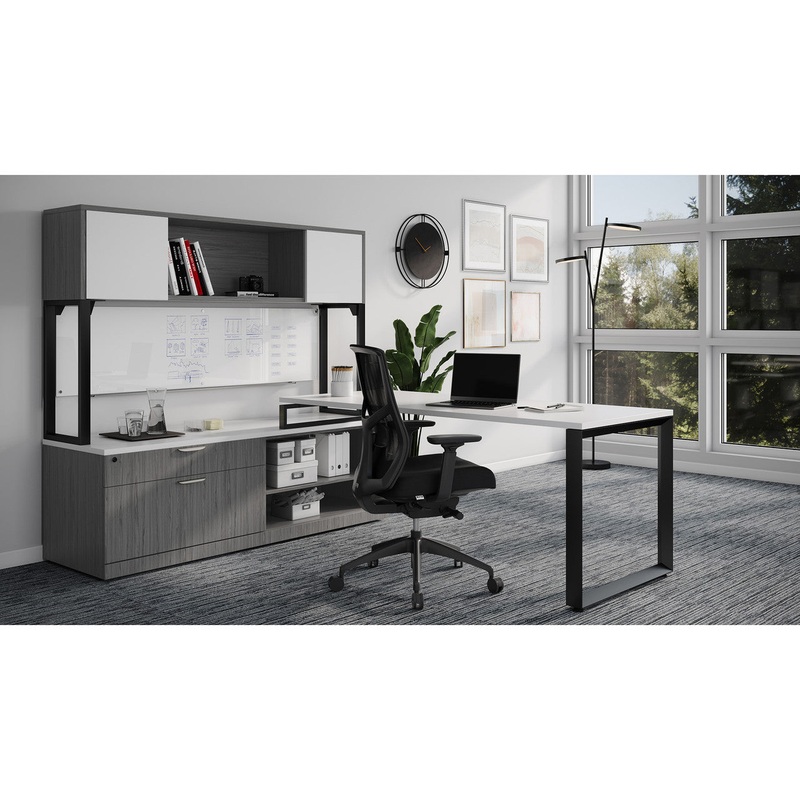 Variant Executive Desk with Hutch, Personal Cabinet & Glass Board Arcadia White
