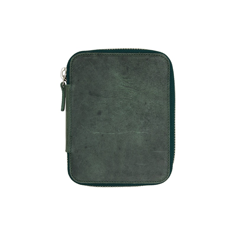 Galen Leather Zippered 10 Slot Pen Case – Crazy Horse Forest Green