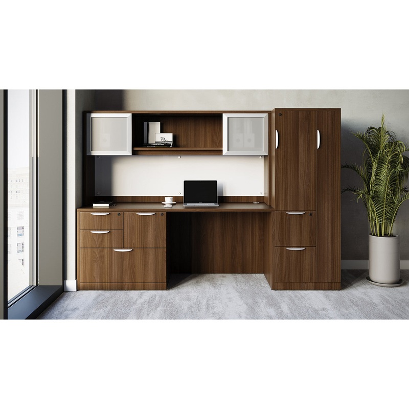 OS Laminate Simple Desk with Wardrobe Cabinets, Hutch & File Cabinets American Elm