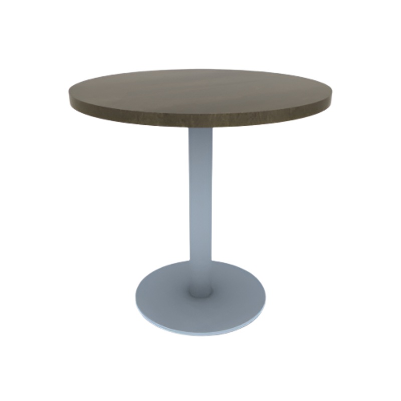 Proof 30″ Dia Round Pedestal Cafe Table with Round Stainless Steel Base Solid Wood Top