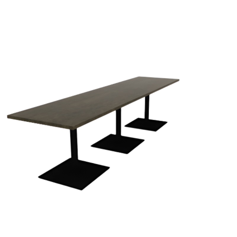 Proof 30″ x 120″ Rectangle Pedestal Cafe Table with Square Steel Base Set of 3 Solid Wood Top